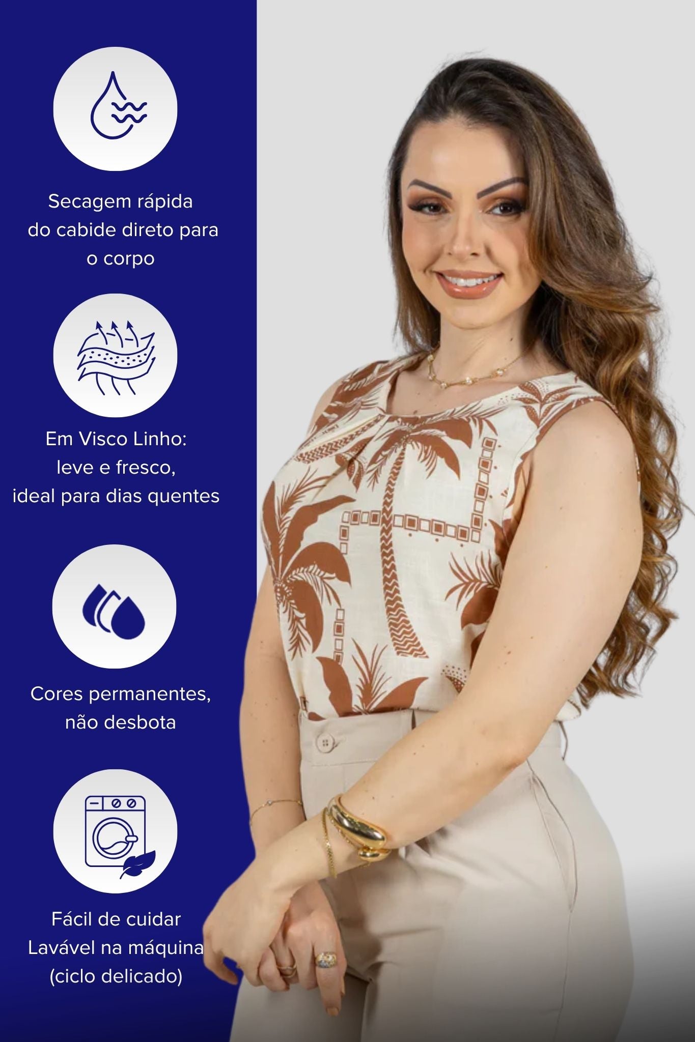 Regata Pregas Colo Viscose Sônia Estampada Marrom