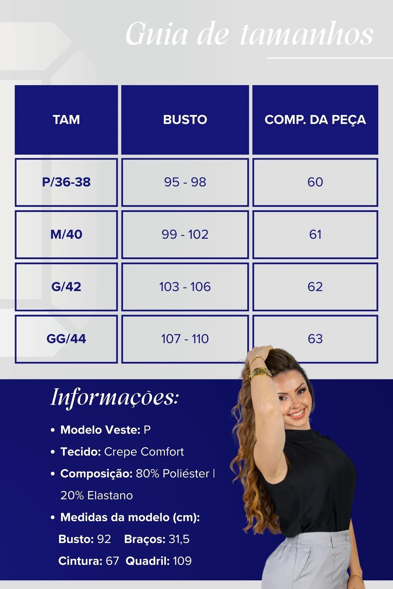 Blusa Regata Crepe Comfort Abotoadura na Gola Tainá Preta