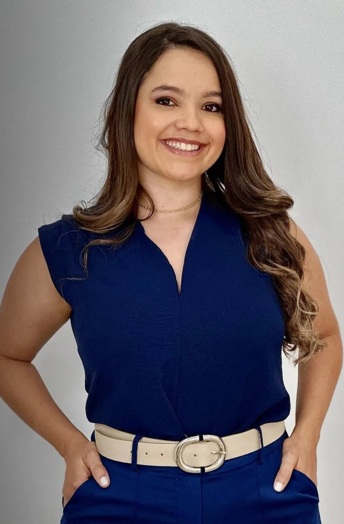 Blusa Textura Regata Decote "V" Tatiana Azul Marinho