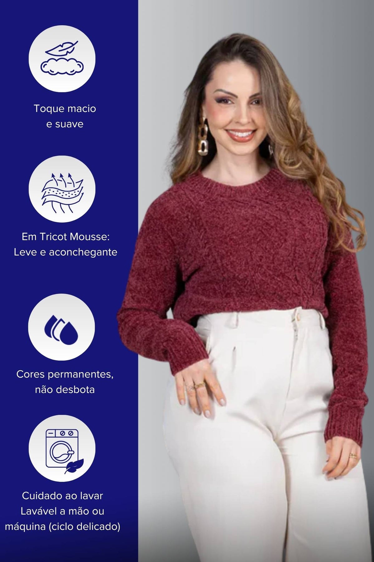 Blusa Manga Longa em Tricot Mousse Valentina Marsala