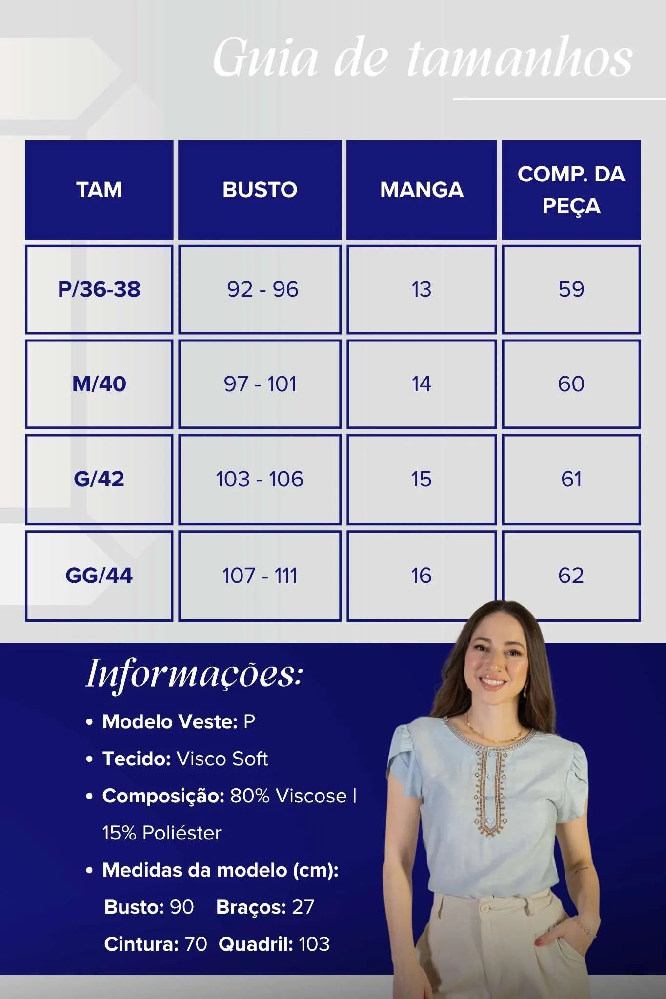 Blusa Manga Curta Transpassada Detalhe Botão Visco Soft Vanessa Azul