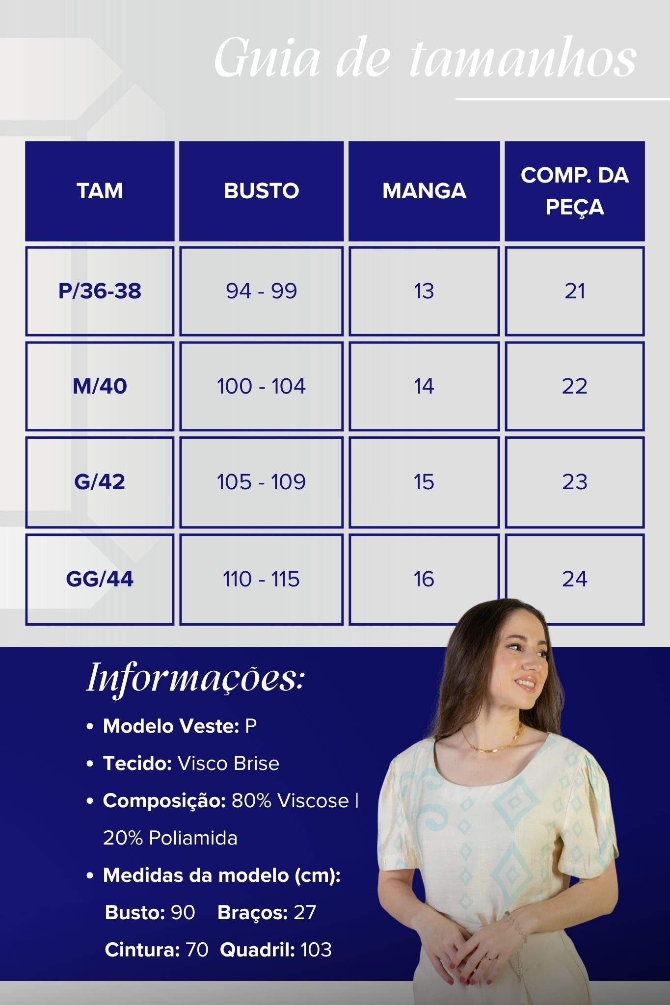 Blusa Manga Curta Detalhe Botão Visco Brise Vânia Estampada Azul Claro