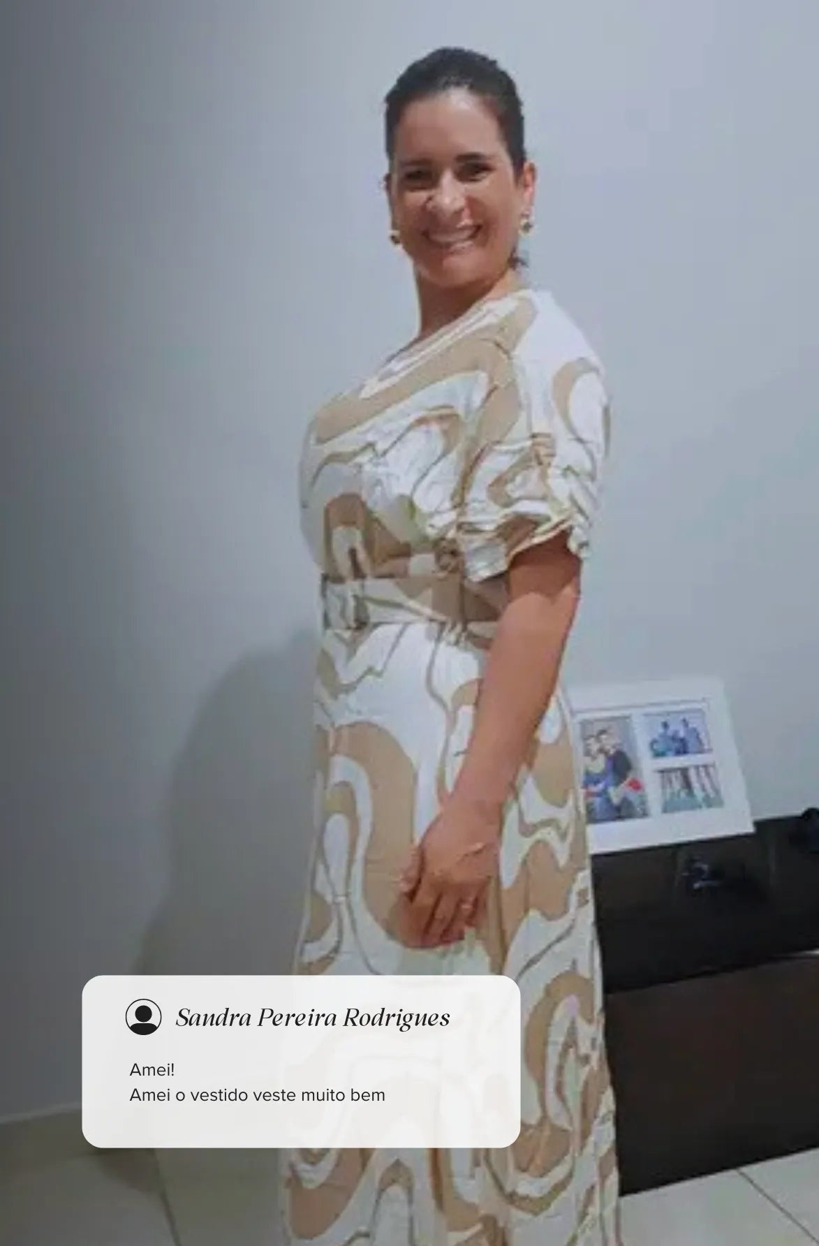 Vestido Midi Com Cinto Encapado Paola Estampado Bege