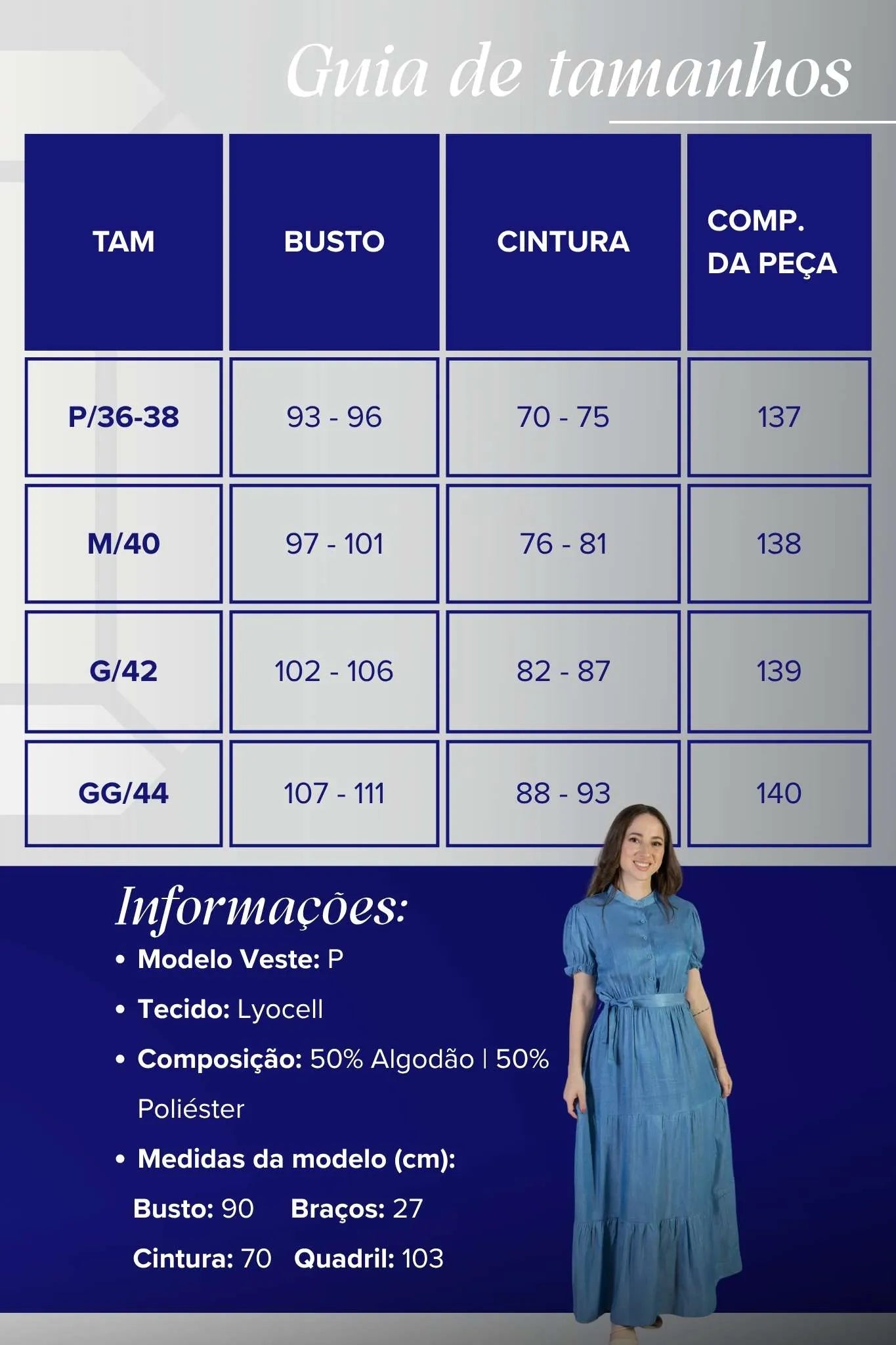 Vestido Logo Detalhe Botão Lyocell Vitória Azul Claro