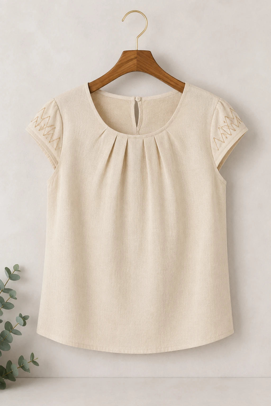 Blusa Visco Linen Muscle com Pregas no Decote Alana Creme
