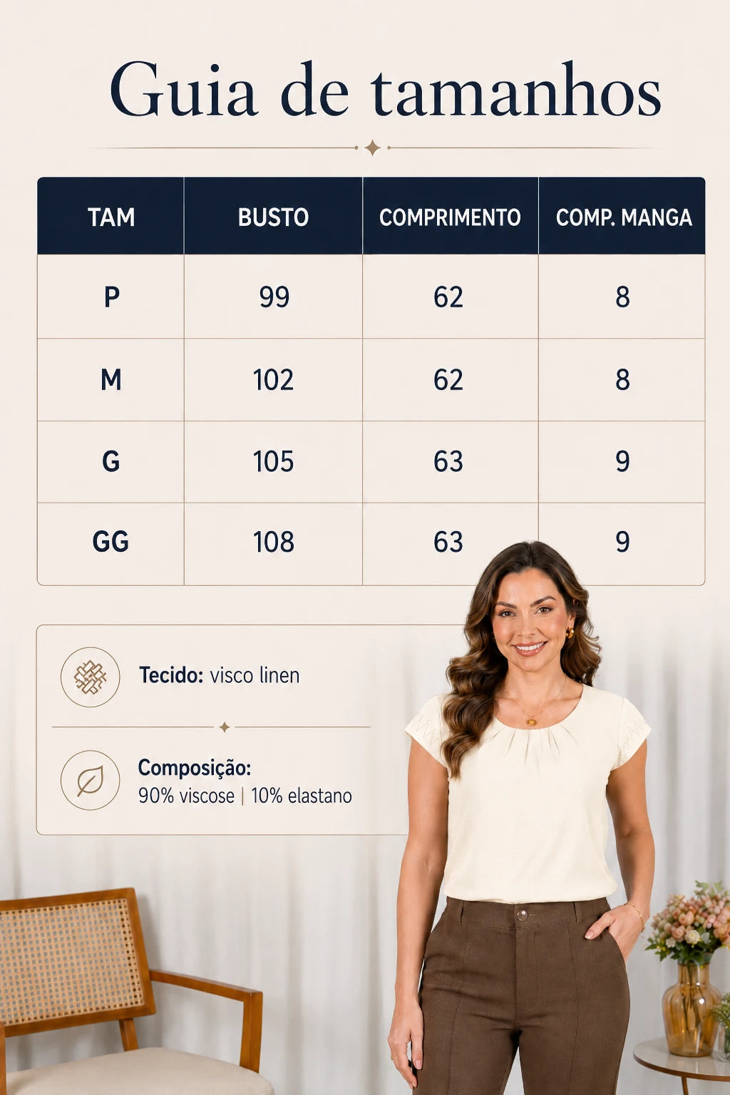 Blusa Visco Linen Muscle com Pregas no Decote Alana Creme