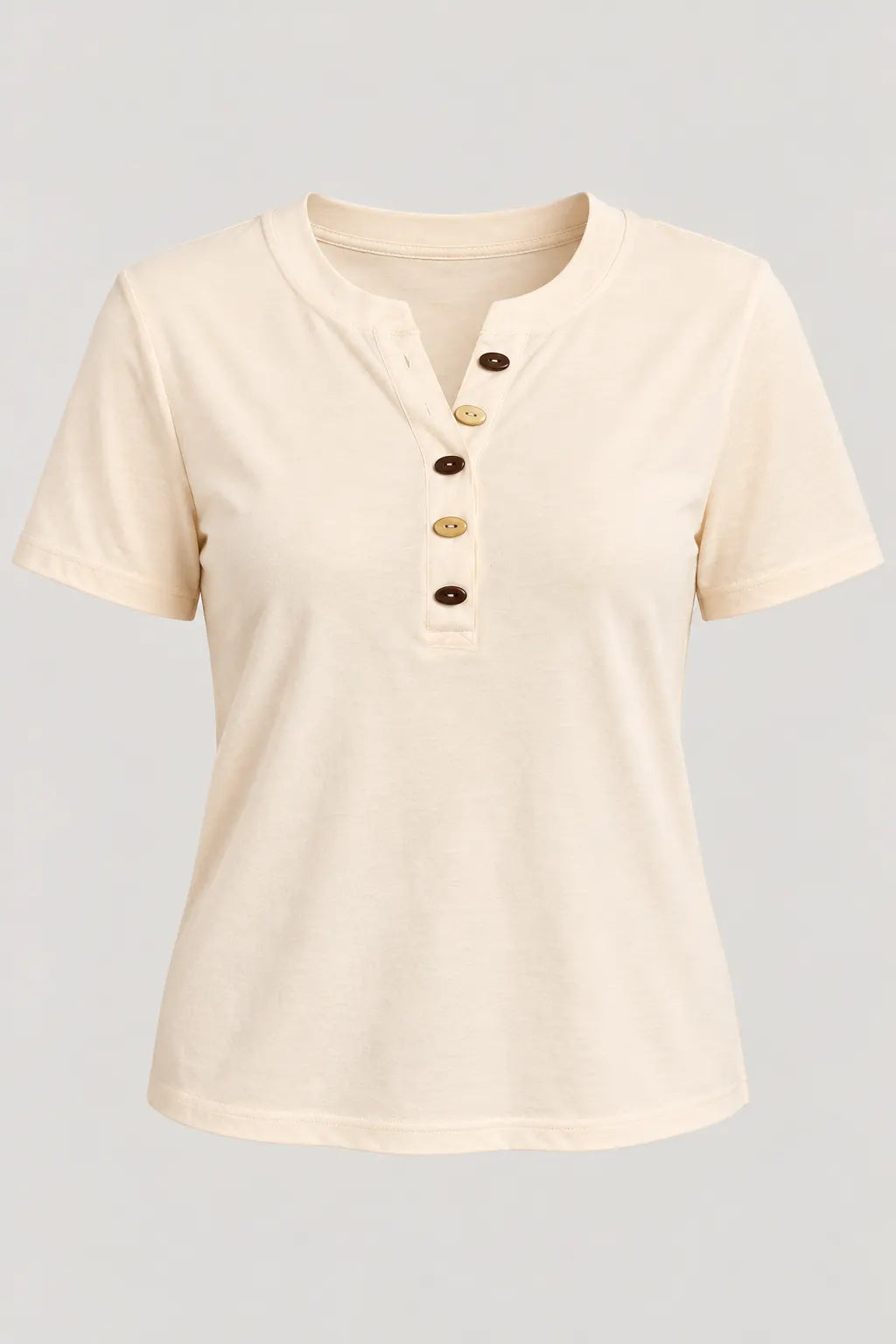 Blusa Manga Curta em Cotton Lycra com Detalhe de Botões no Colo Alícia Creme