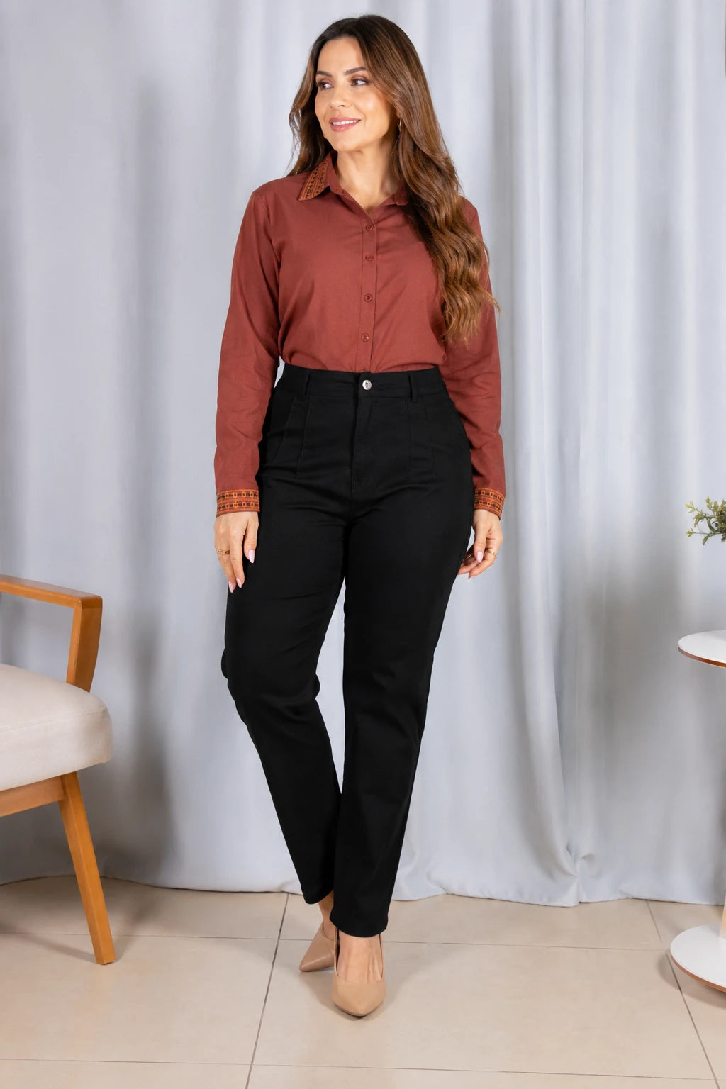 Calça Sarja Macia Corte Reto Analice Preta