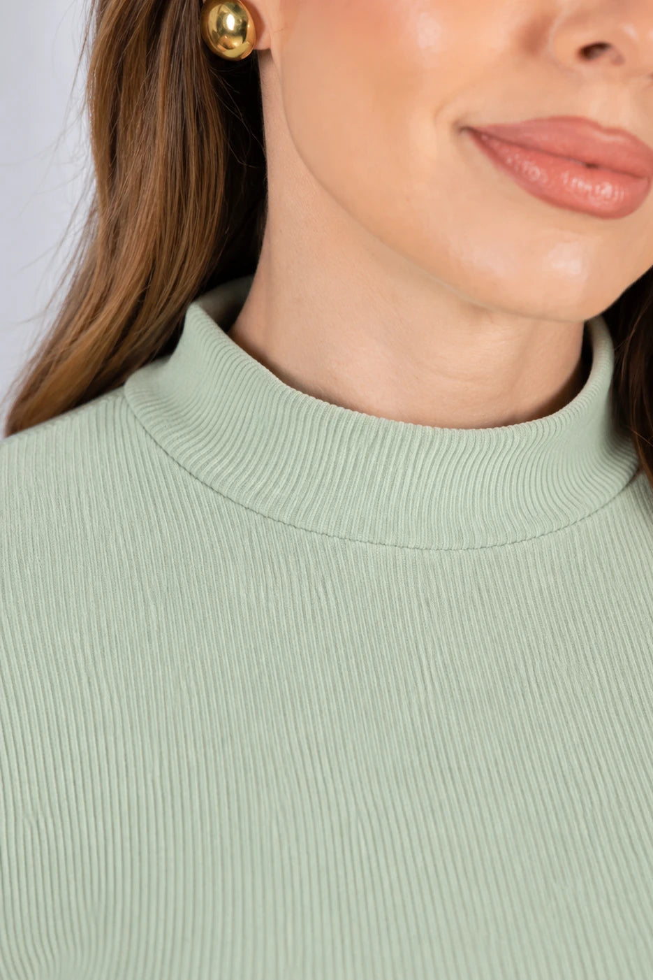 Blusa Manga Longa Malha Canelada Anastácia Verde