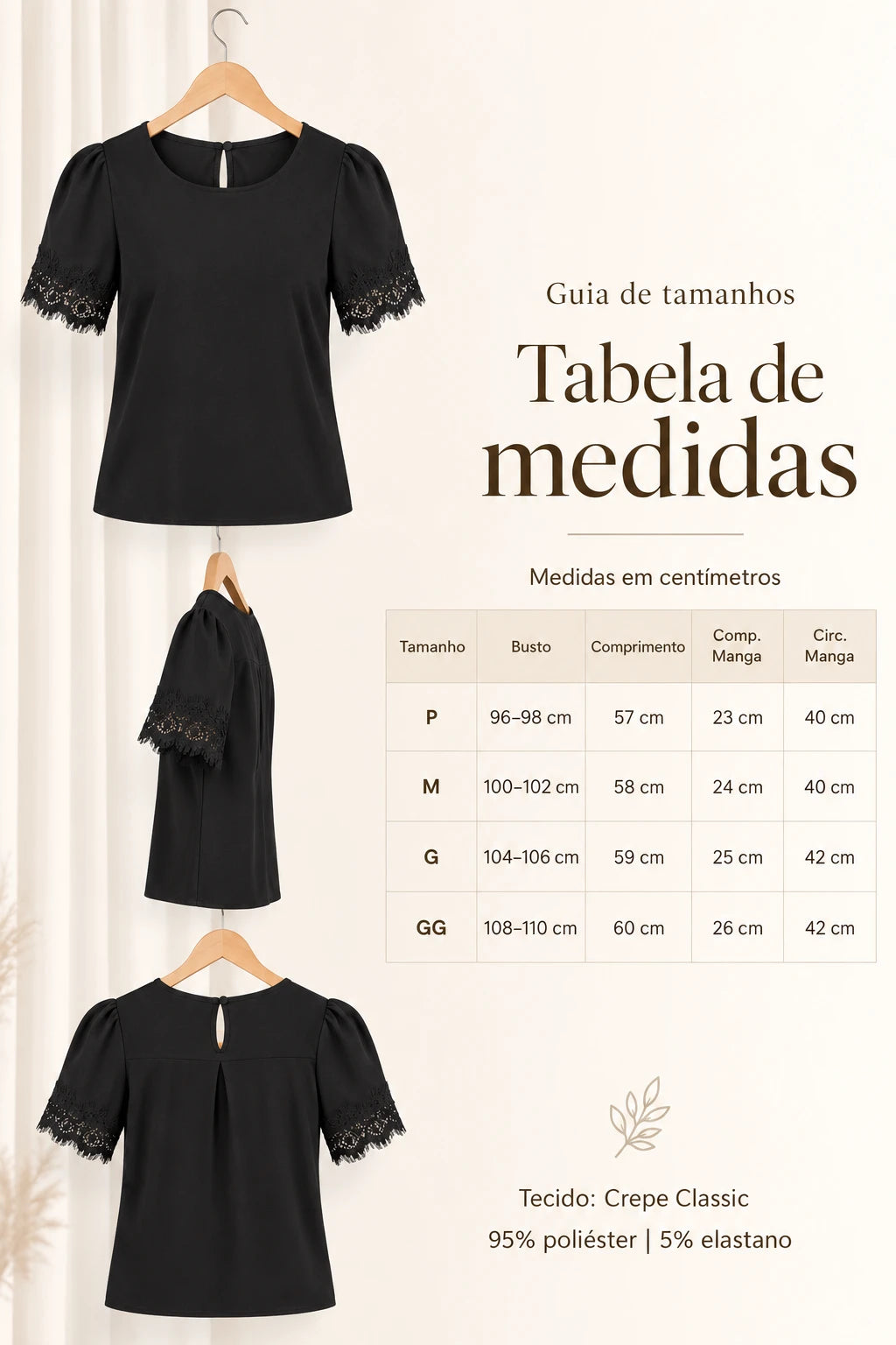 Blusa Manga Curta Detalhe Manga Em Renda Bárbara Preta