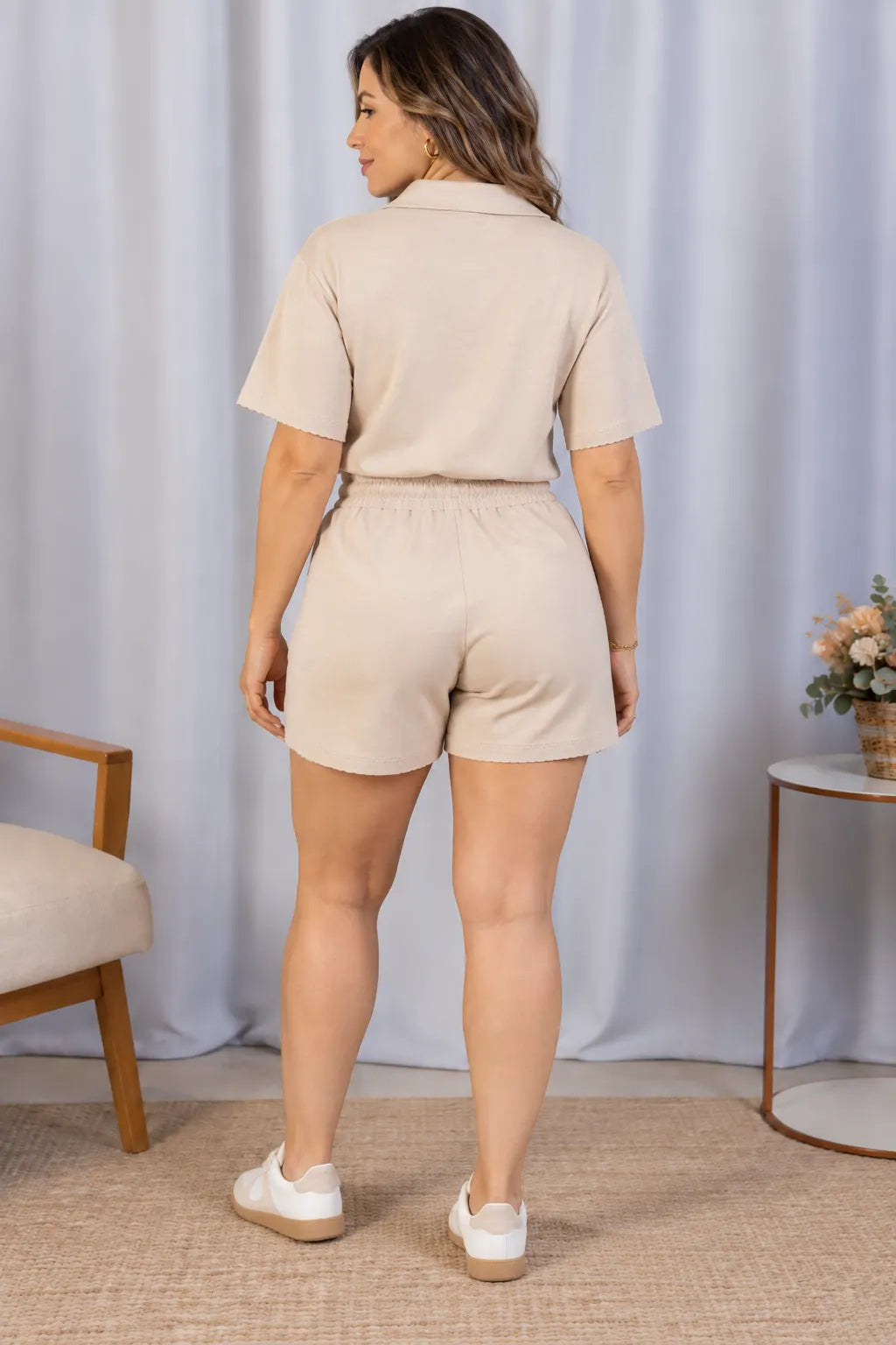Blusa Decote V Confortável em Malha Knit Belinda Creme
