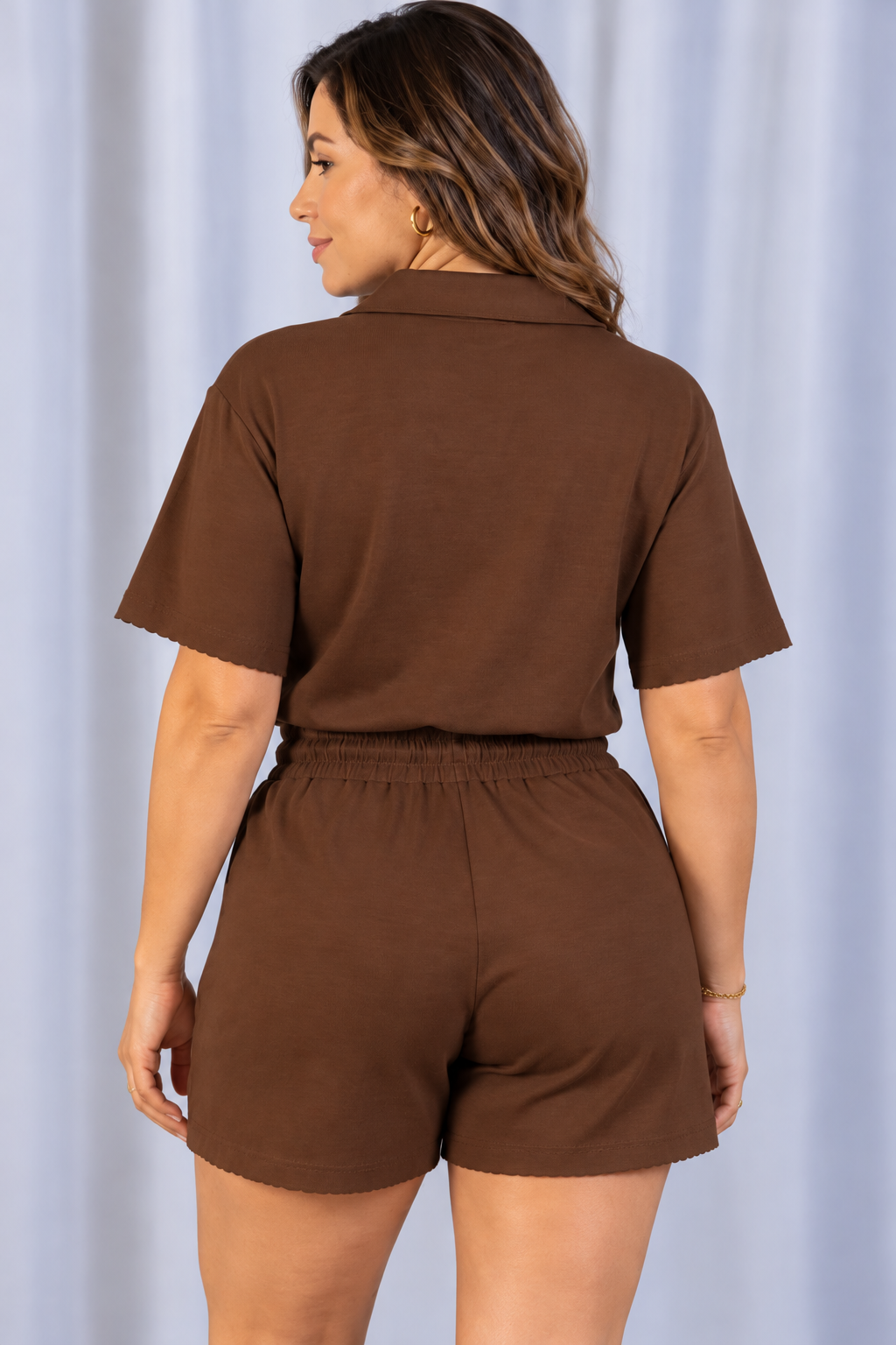 Blusa Decote V Confortável em Malha Knit Belinda Marrom