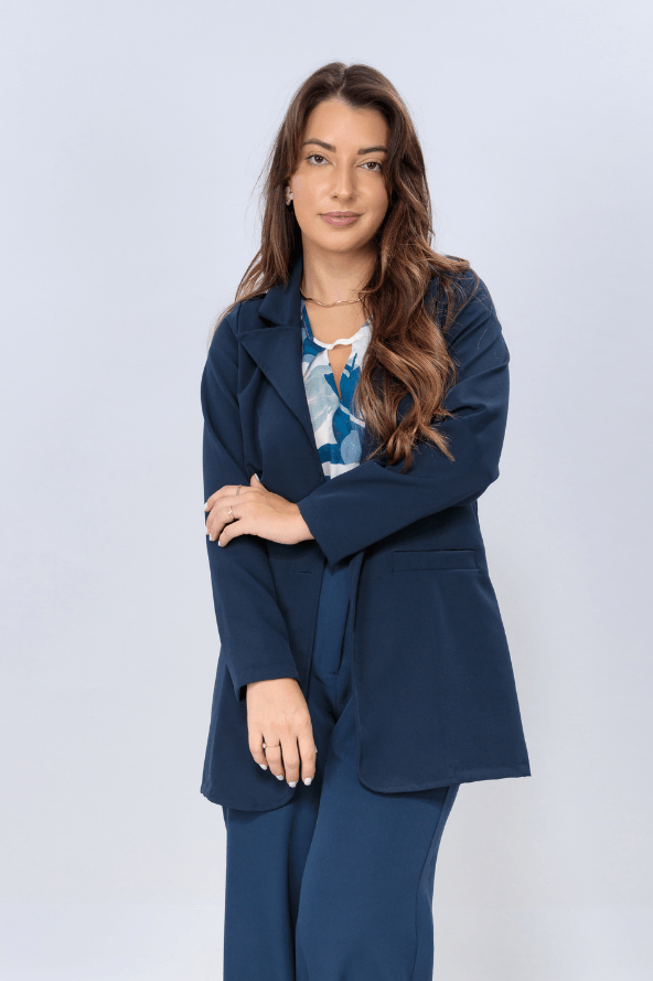 Blazer Alongado Detalhe Bolso Fake Betina Azul Marinho - imporium