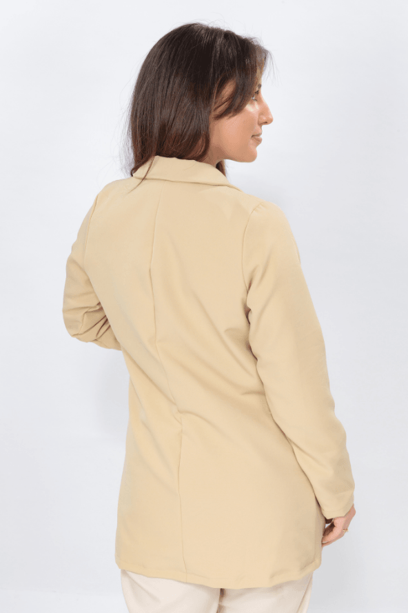 Blazer Alongado Detalhe Bolso Fake Betina Bege - imporium