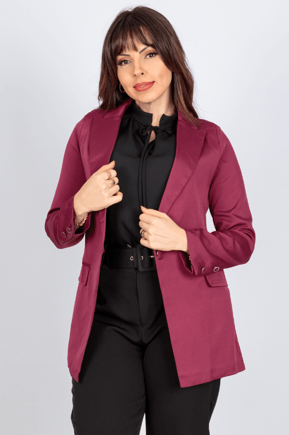 Blazer Alongado Detalhe Botões Fabiola Bordô - imporium