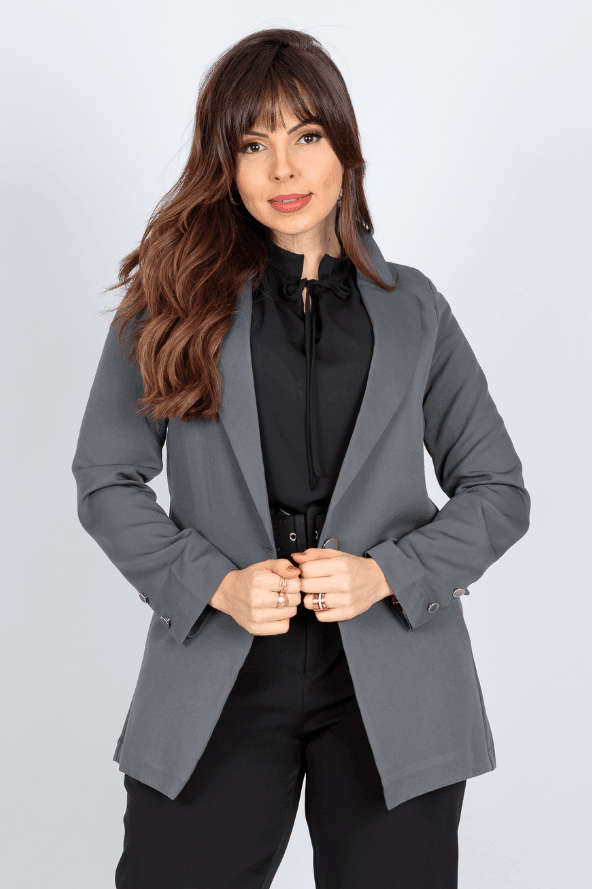 Blazer Alongado Detalhe Botões Fabiola Cinza - imporium