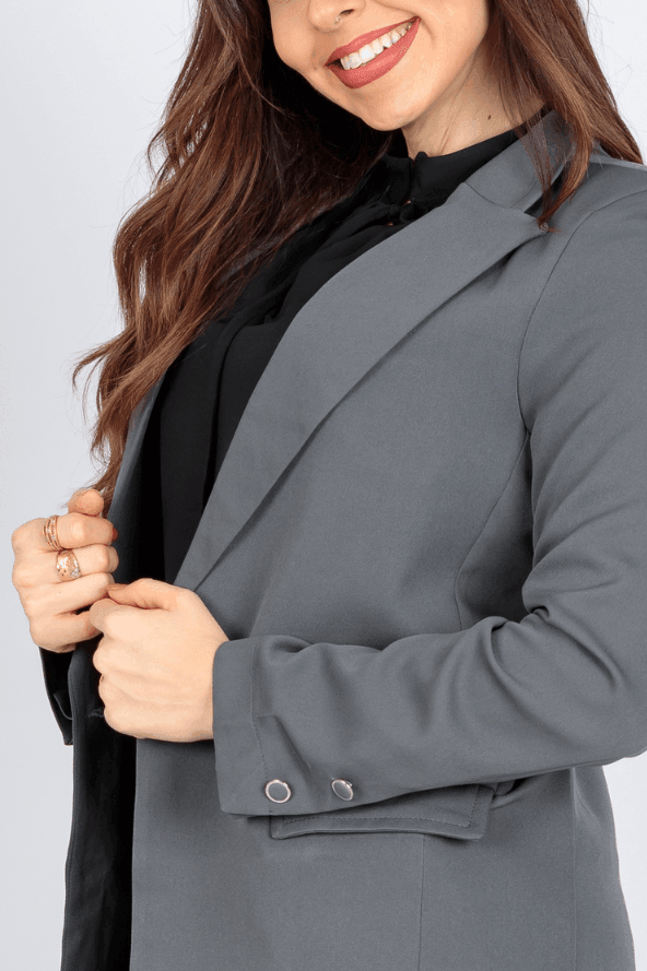 Blazer Alongado Detalhe Botões Fabiola Cinza - imporium