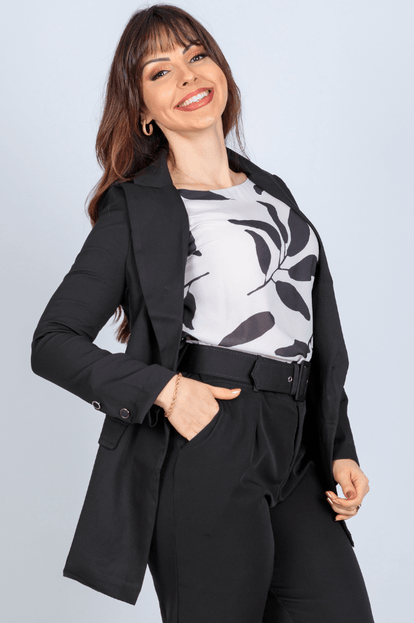 Blazer Alongado Detalhe Botões Fabiola Preto - imporium