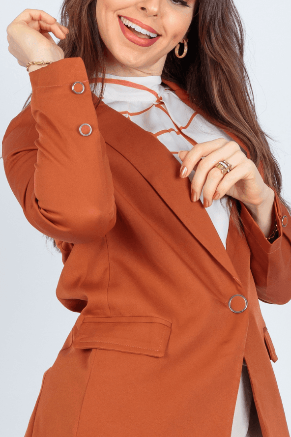 Blazer Alongado Detalhe Botões Fabiola Terracota - imporium