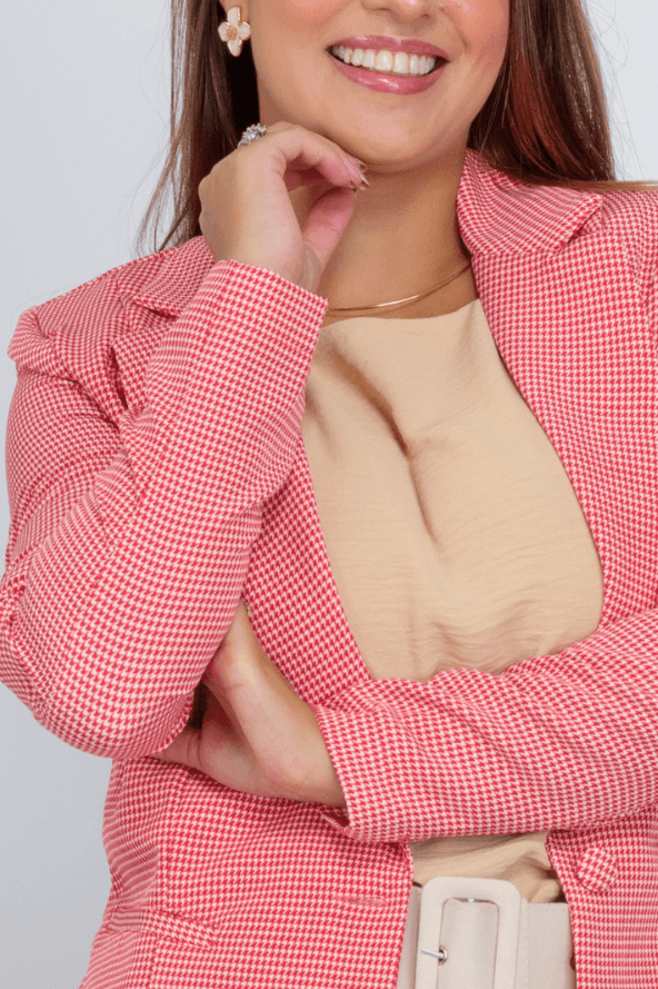 Blazer Estampa Pied De Poule Emma Vermelho - imporium