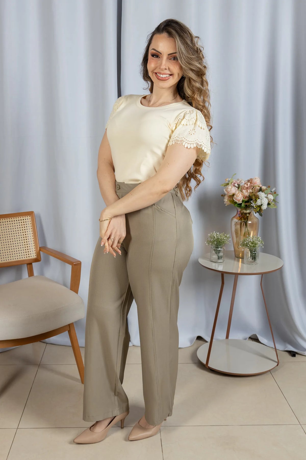 Blusa Cotton Lycra com Manga em Laise Delicado Lisandra Amarelo Manteiga - adicional 2