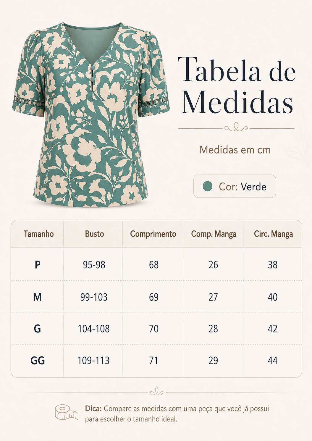 Blusa Crepe Classic Estampada com Entremeio Tauane Verde