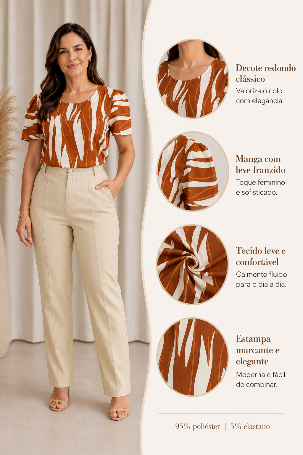 Blusa Crepe Classic que Não Amassa Ivana Marrom - foto 11