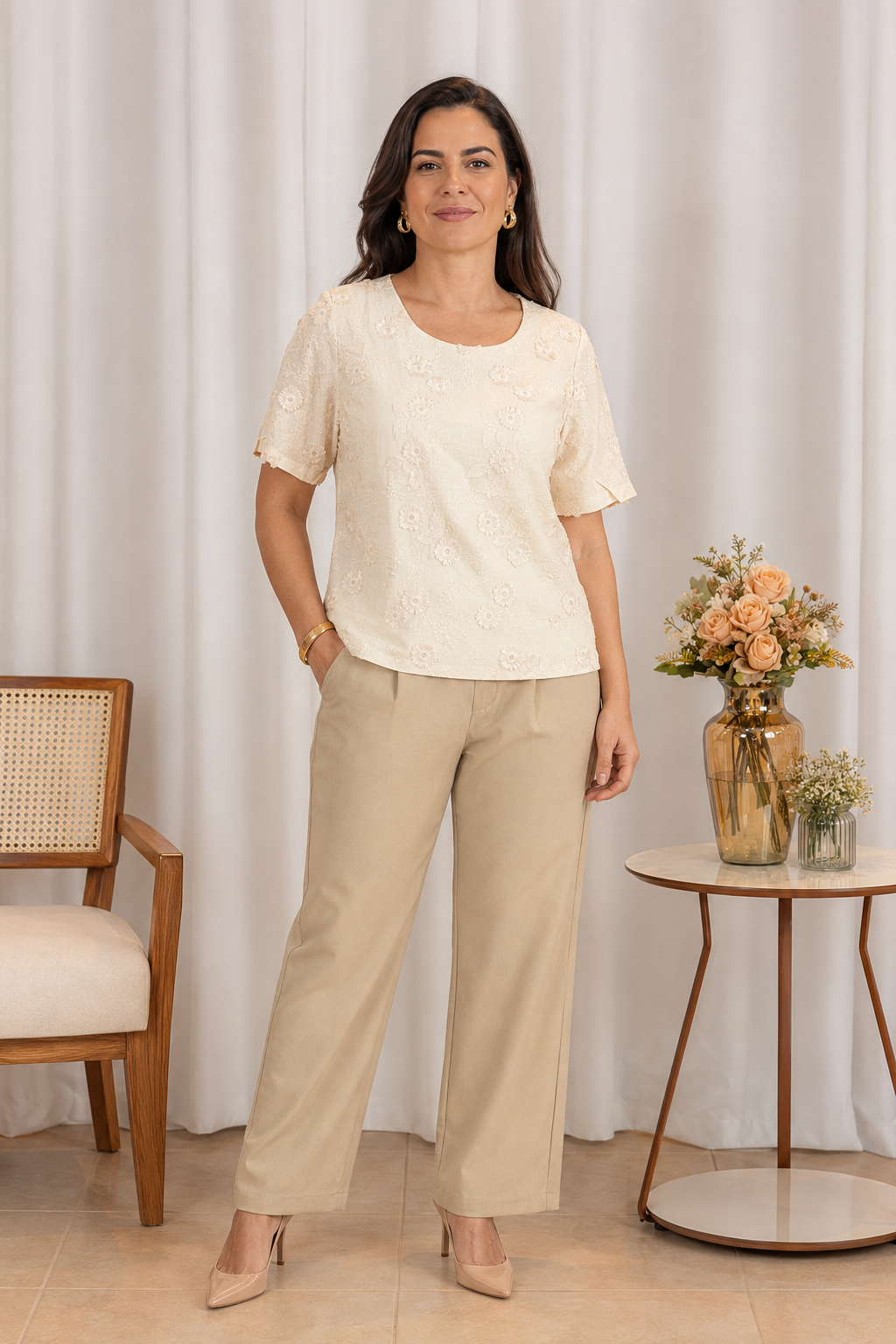 Blusa Laise Delicada Amara Creme - foto 1