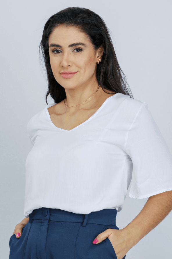 Blusa Lisa Viscose Decote ''V'' Luciana Branca - imporium