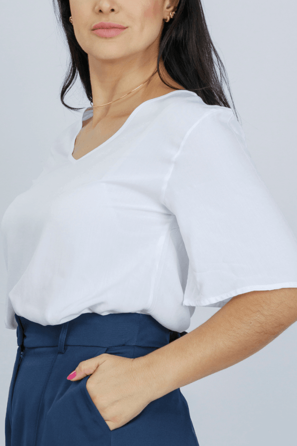 Blusa Lisa Viscose Decote ''V'' Luciana Branca - imporium