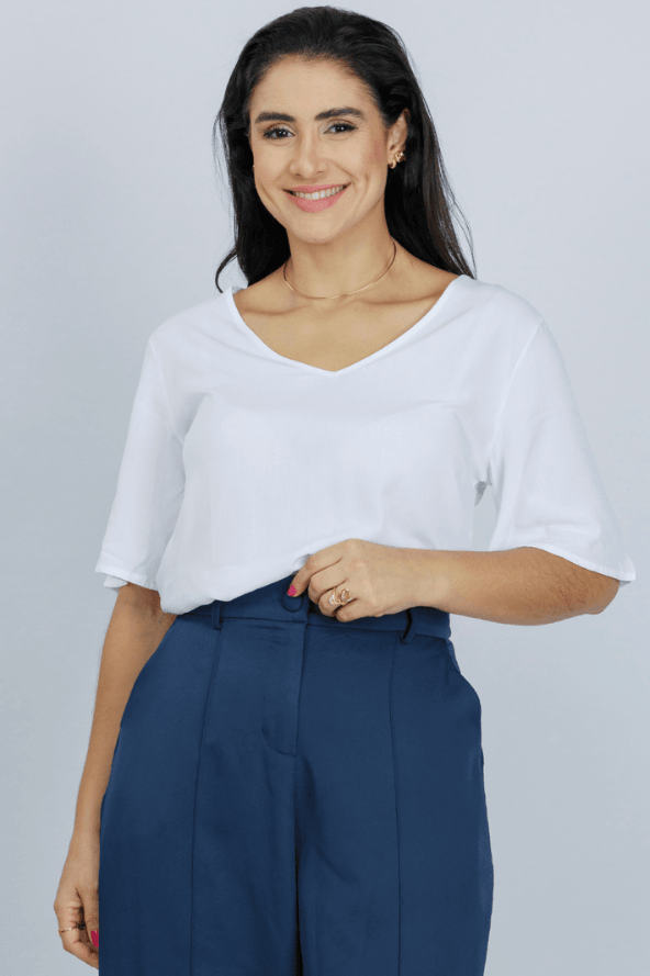 Blusa Lisa Viscose Decote ''V'' Luciana Branca - imporium