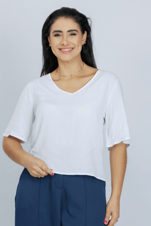 Blusa Lisa Viscose Decote ''V'' Luciana Branca - imporium