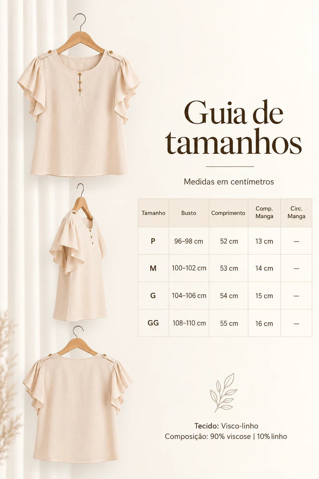 Blusa Manga Curta Em Visco-linho Detalhe Botão Neia Creme - foto 10
