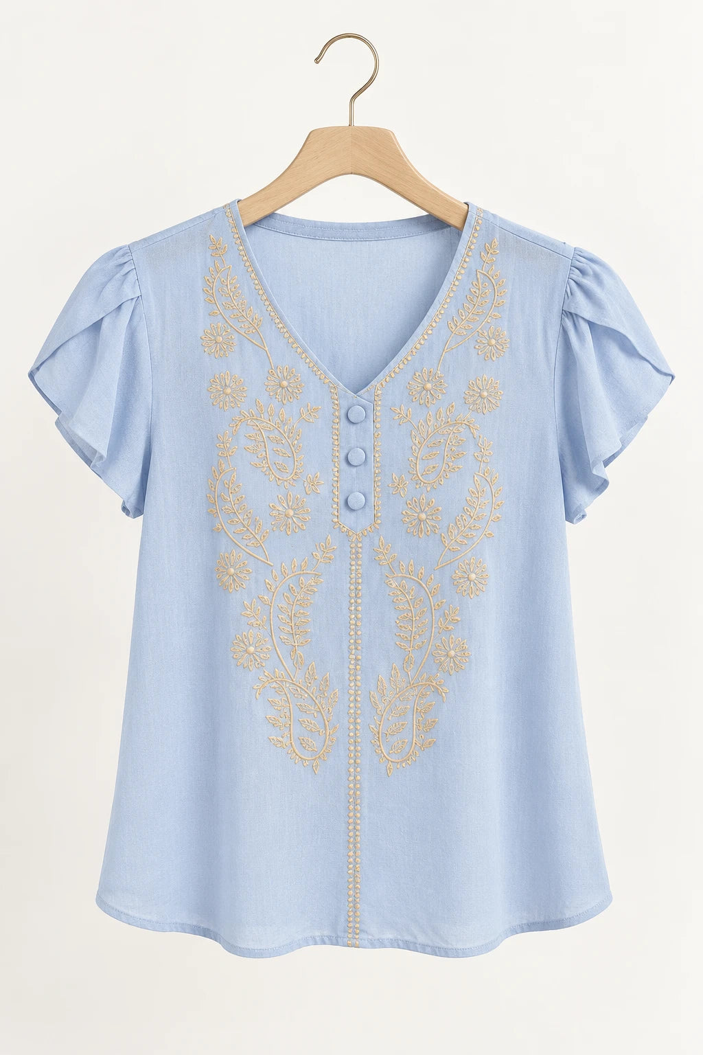 Blusa Manga Curta Transpassada Bordada Milena Azul - foto 9