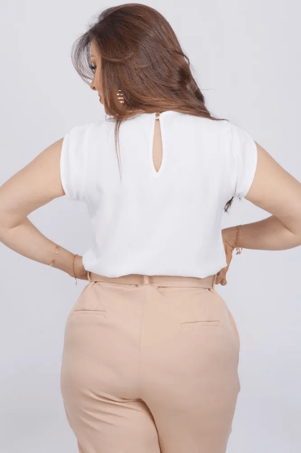 Blusa Manga Curta Viscose Manga Transpassada Lisa Carolina Branca - imporium