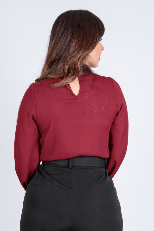 Blusa Manga Longa Pregas Colo Suzana Bordô - imporium
