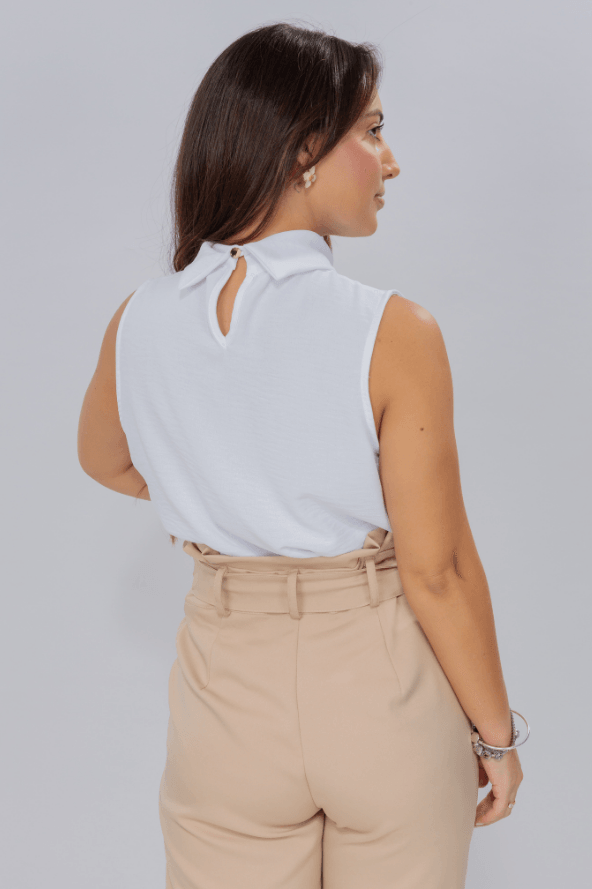 Blusa Regata Gola Alta Aline Branca - imporium