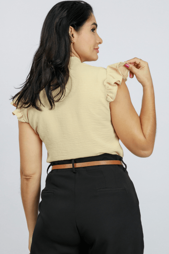 Blusa Textura Detalhe Laço Gola Lauane Bege - imporium