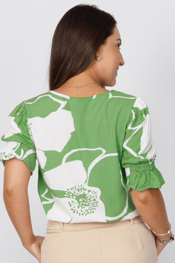 Blusa Viscose Decote ''V'' Estampada Jéssica Verde - imporium