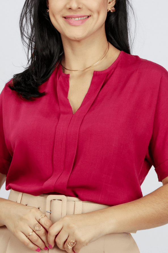 Blusa Viscose Lisa Decote "V" Clarice Bordô - imporium