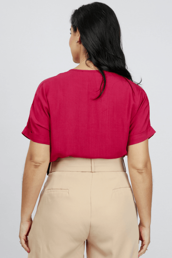 Blusa Viscose Lisa Decote "V" Clarice Bordô - imporium