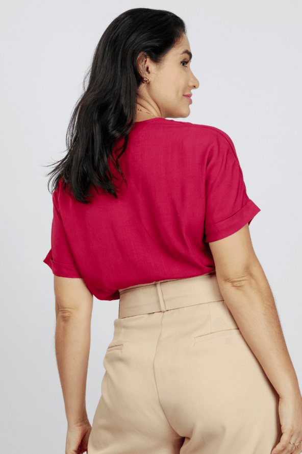 Blusa Viscose Lisa Decote "V" Clarice Bordô - imporium