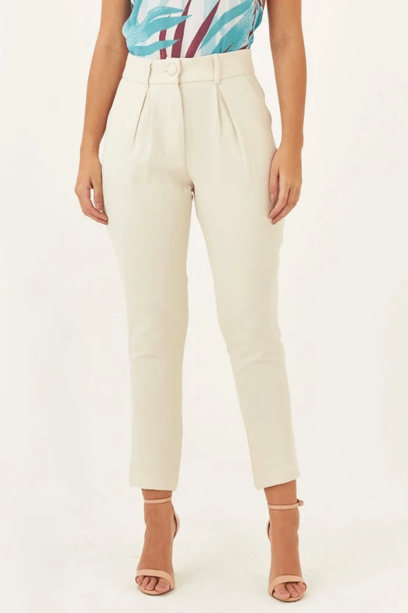 Calça Alfaiataria Botão Encapado Vanessa Creme - imporium
