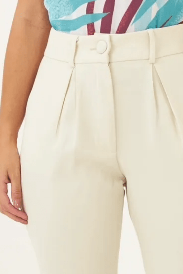 Calça Alfaiataria Botão Encapado Vanessa Creme - imporium