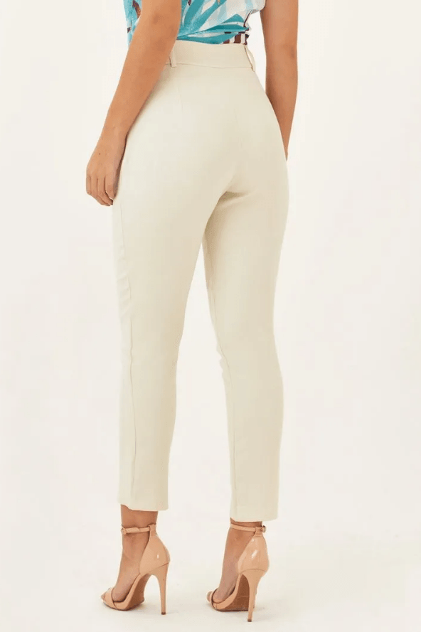 Calça Alfaiataria Botão Encapado Vanessa Creme - imporium