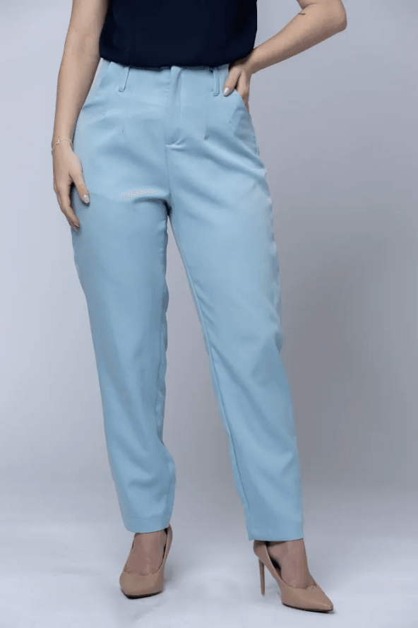 Calça Alfaiataria Detalhe Cós Passador Julia Azul Claro - imporium