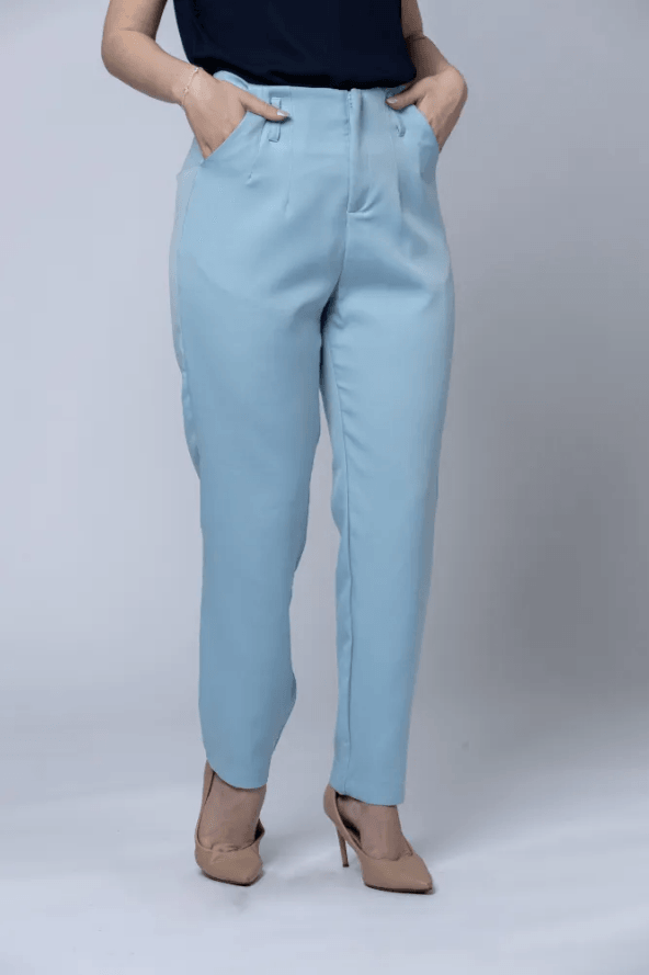 Calça Alfaiataria Detalhe Cós Passador Julia Azul Claro - imporium