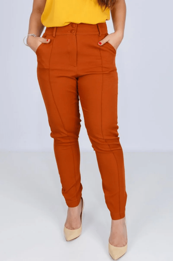 Calça Alfaiataria Elástico na Perna Cláudia Cobre - imporium