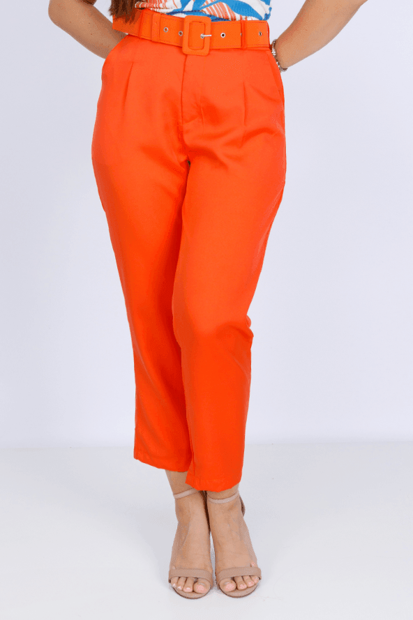 Calça Cenoura Cinto Encapado Laranja - imporium