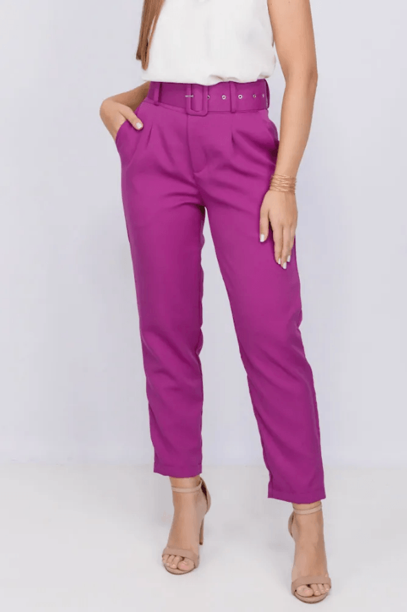Calça Cenoura Cinto Encapado Magenta - imporium
